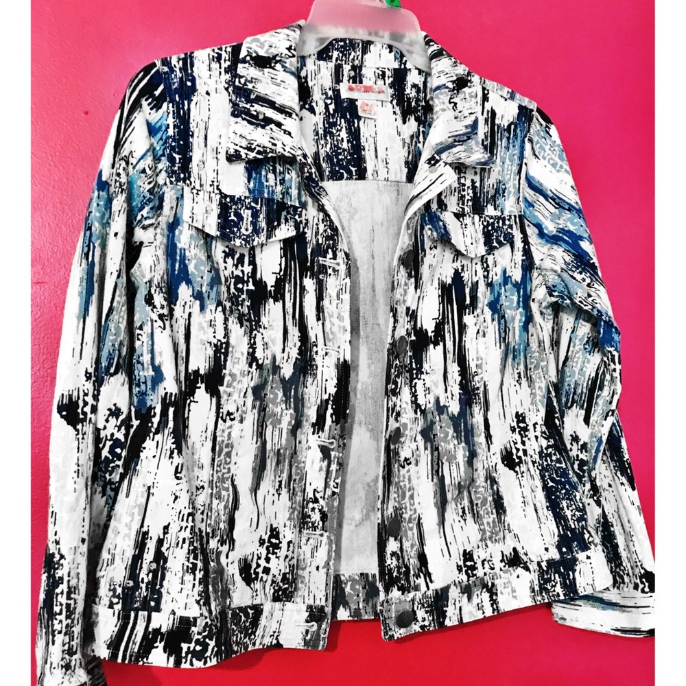 Christopher & Banks Blue and White Abstract Jacket